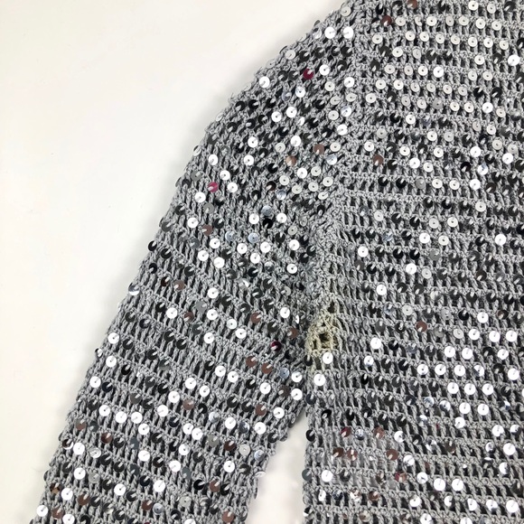 BCBGMAXAZRIA Knit Mini Grey Sequin Cardigan - Picture 6 of 9
